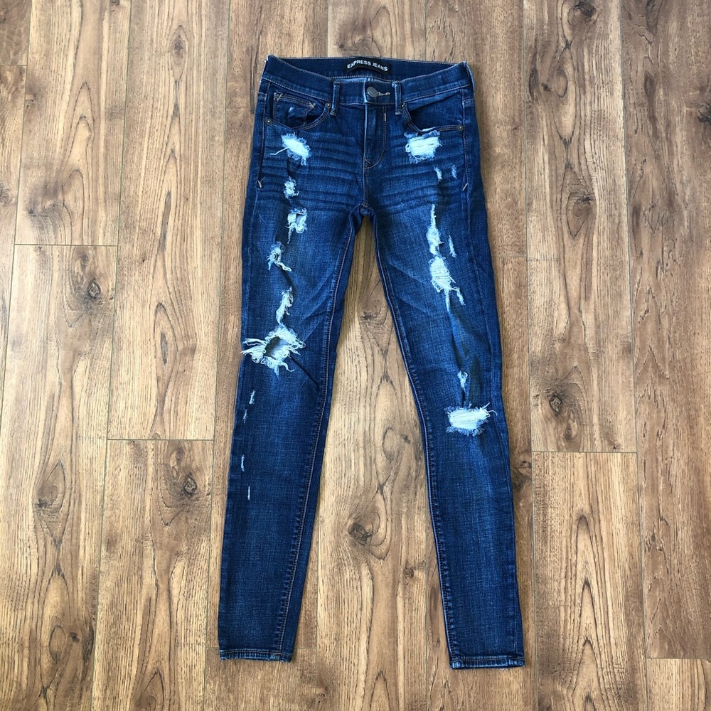 Express jeans distressed mia mid rise skinny legging size 0